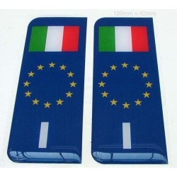Number Plate Blue Gel Domed Decal EU With Flag - Italy 'I'
