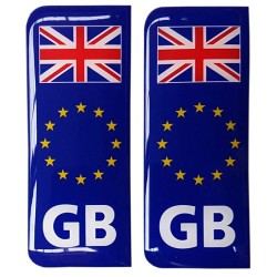 Number Plate Blue Gel Domed Decal EU With Flag - Great Britain 'GB'