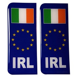 Number Plate Blue Gel Domed Decal EU With Flag - Ireland 'IRL'