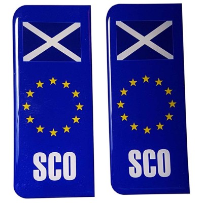 Number Plate Blue Gel Domed Decal EU With Flag - Scotland 'SCO'