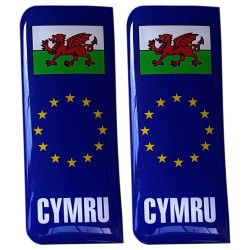 Number Plate Blue Gel Domed Decal EU With Flag - CYMRU