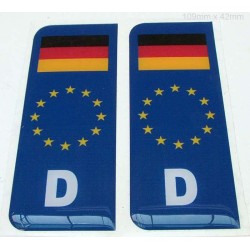 Number Plate Blue Gel Domed Decal EU With Flag - Germany 'D'