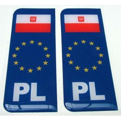 Number Plate Blue Gel Domed Decal EU With Flag - Poland 'PL'