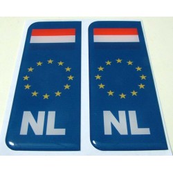 Number Plate Blue Gel Domed Decal EU With Flag - Netherlands 'NL'