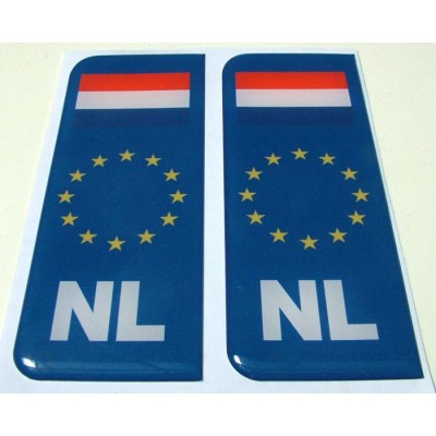 Number Plate Blue Gel Domed Decal EU With Flag - Netherlands 'NL'