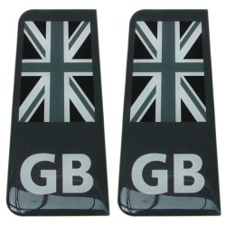 GB Number Plate Sticker Decal Badge Union Jack Flag Black & White 3d Resin Gel Domed 111mm x 44.5mm
