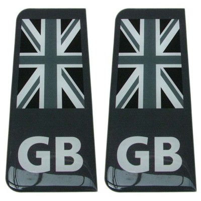 GB Number Plate Sticker Decal Badge Union Jack Flag Black & White 3d Resin Gel Domed 111mm x 44.5mm