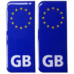 GB Number Plate Blue Sticker Decal Badge EU Euro Stars 3d Resin Gel Domed