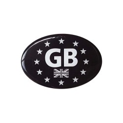 GB Car Sticker Decal Badge Oval Flag EU Euro Stars Black & White Resin Gel 3D Domed