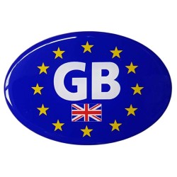 GB Car Sticker Decal Badge Oval Union Jack Flag EU Euro Stars Resin Gel 3D Domed