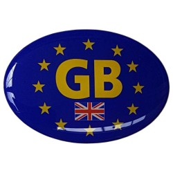 GB Car Sticker Decal Badge Oval Yellow Union Jack Flag EU Euro Stars Resin Gel 3D Domed 80mm x 55mm