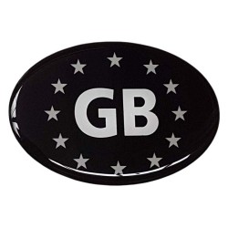 GB Car Sticker Decal Badge Oval EU Euro Stars Black & White Resin Gel 3D Domed