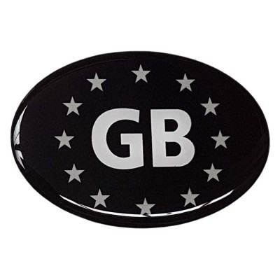 GB Car Sticker Decal Badge Oval EU Euro Stars Black & White Resin Gel 3D Domed