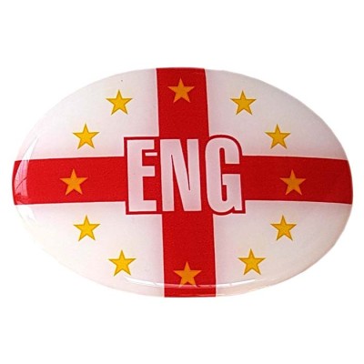 England Car Sticker Decal Badge Oval ENG St. George Flag EU Euro Stars Resin Gel 3D Domed 80mm x 55mm