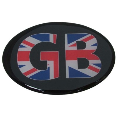 GB Car Sticker Decal Badge Black Oval Union Jack Great Britain Flag Resin Gel 3D Domed (Small)