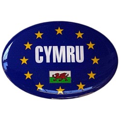 Wales Car Sticker Decal Badge Oval Welsh Cymru Flag EU Euro Stars Resin Gel 3D Domed 80mm x 55mm