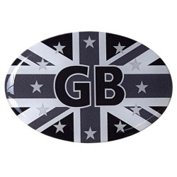 GB Car Sticker Decal Badge Oval Great Britain Flag EU Euro Stars Black & White Resin Gel 3D Domed