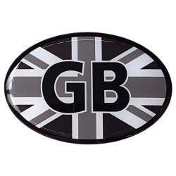 Car Sticker Decal Badge Oval GB Union Jack Great Britain Flag Black & White Resin Gel 3D Domed Badge