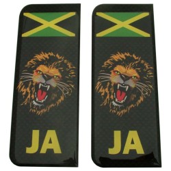 Jamaica Flag Lion Carbon Number Plate Resin Domed Sticker 3D Car Badge