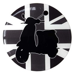 Moped Scooter Sticker Decal Round Badge Union Jack Mod Target Black & White Resin Gel 3D Domed Badge 80mm