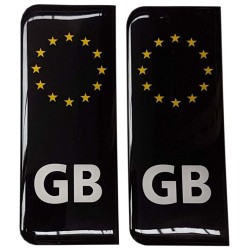 GB Number Plate Sticker Decal Badge Euro Yellow Stars Black & White 3d Resin Gel Domed