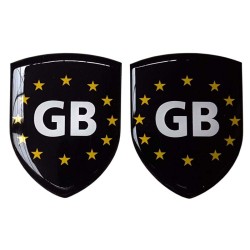 GB Car Sticker Decal Badge Shield Black & White EU Euro Gold Stars Resin Gel 3D Domed