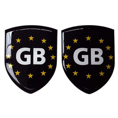 GB Car Sticker Decal Badge Shield Black & White EU Euro Gold Stars Resin Gel 3D Domed
