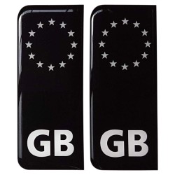 GB Number Plate Sticker Decal Badge Euro Stars Black & White 3d Resin Gel Domed