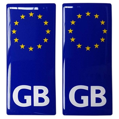 GB Number Plate Blue Sticker Decal Badge EU Euro Stars 3d Resin Gel Domed