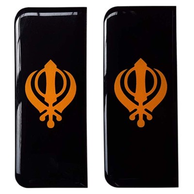 Khanda Number Plate Sticker Decal Badge Sikh Black & Orange 3D Resin Gel Domed