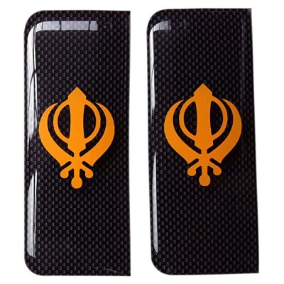 Khanda Number Plate Sticker Decal Badge Sikh Carbon & Orange 3D Resin Gel Domed