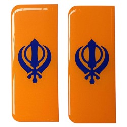 Khanda Number Plate Sticker Decal Badge Sikh Orange & Blue 3D Resin Gel Domed
