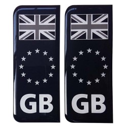 GB Number Plate Sticker Decal Badge Union Jack Flag EU Euro Stars Black & White 3d Resin Gel Domed