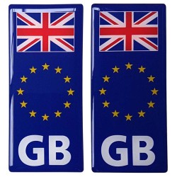 GB Number Plate Blue Sticker Decal Badge Union Jack Flag EU Euro Stars 3d Resin Gel Domed