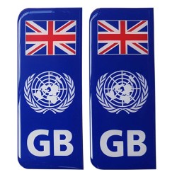 GB Number Plate Blue Sticker Decal Badge Union Jack Flag United Nations UN 3d Resin Gel Domed