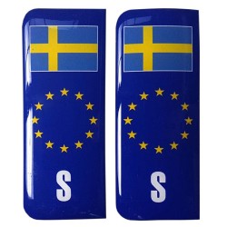 Sweden Number Plate Blue Sticker Decal Badge Swedish Flag EU Euro Stars 3d Resin Gel Domed