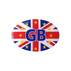 GB Car Sticker Decal Badge Oval Union Jack British Flag EU Euro Stars Resin Gel 3D Domed
