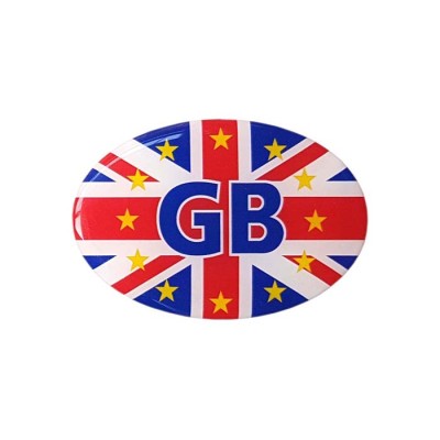 GB Car Sticker Decal Badge Oval Union Jack British Flag EU Euro Stars Resin Gel 3D Domed