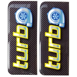 Turbo Number Plate Sticker Decal Badge Carbon & Yellow 3D Resin Gel Domed