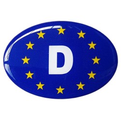 German Car Sticker Decal Badge Oval D Germany EU Euro Stars Resin Gel 3D Domed