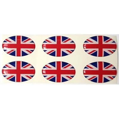 Union Jack British Mini Oval Flag Sticker Decal Badge 3d Resin Gel Domed 6 Pack 25mm x 15mm