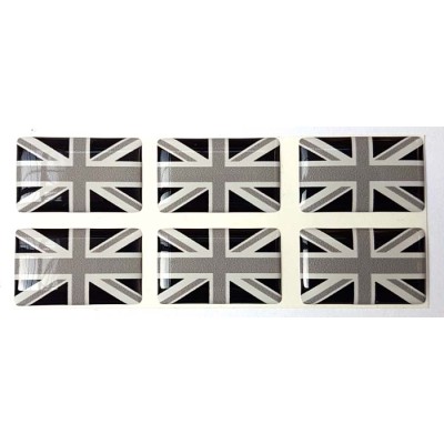 Union Jack British Flag Black & White Sticker Decal Badge 3d Resin Gel Domed 6 Pack 26mm x 16mm