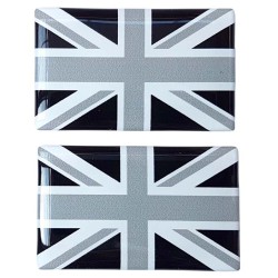 Union Jack British Flag Black & White Sticker Decal Badge 3d Resin Gel Domed 2 Pack 52mm x 32mm