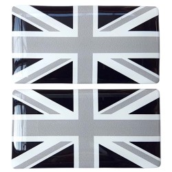 Union Jack British Flag Black & White Sticker Decal Badge 3d Resin Gel Domed 2 Pack 75mm x 40mm