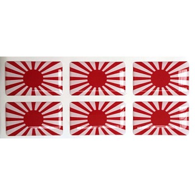 Japan Rising Sun Flag Sticker Decal Badge 3d Resin Gel Domed 6 Pack 26mm x 16mm