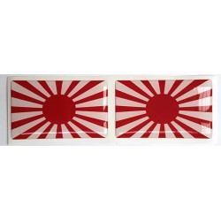 Japan Rising Sun Flag Sticker Decal Badge 3d Resin Gel Domed 2 Pack 52mm x 32mm