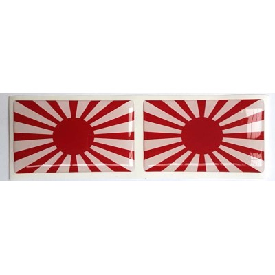 Japan Rising Sun Flag Sticker Decal Badge 3d Resin Gel Domed 2 Pack 52mm x 32mm