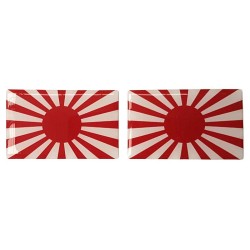 Japan Rising Sun Flag Sticker Decal Badge 3d Resin Gel Domed 2 Pack 63mm x 40mm