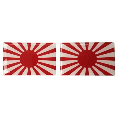 Japan Rising Sun Flag Sticker Decal Badge 3d Resin Gel Domed 2 Pack 63mm x 40mm