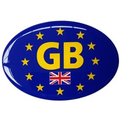 GB Car Sticker Decal Badge Oval Yellow Union Jack Flag EU Euro Stars Resin Gel 3D Domed (Medium)